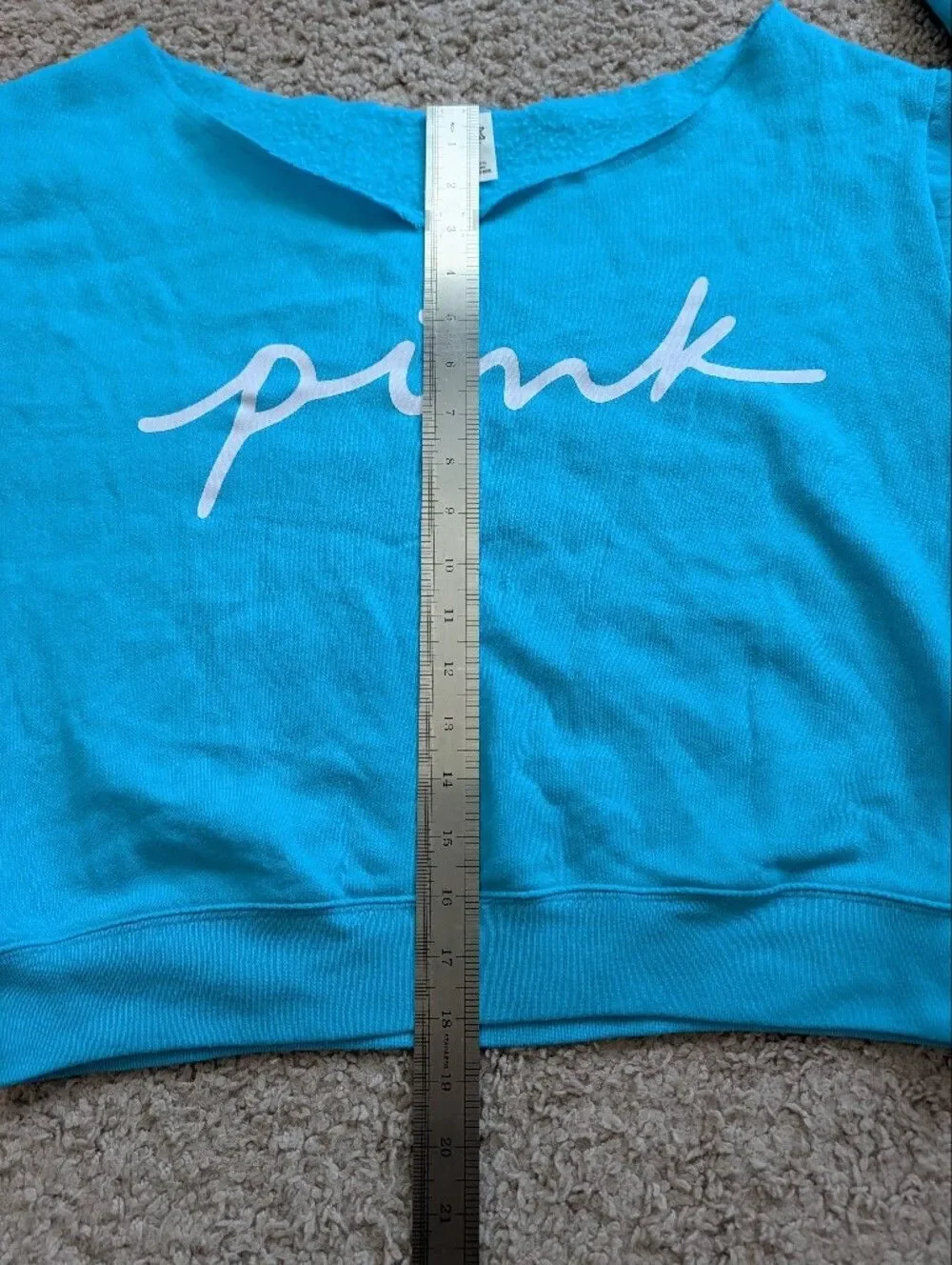 PINK VS Neon Scuba Script Logo Everyday Lounge Off The Shoulder Sweatshirt Large